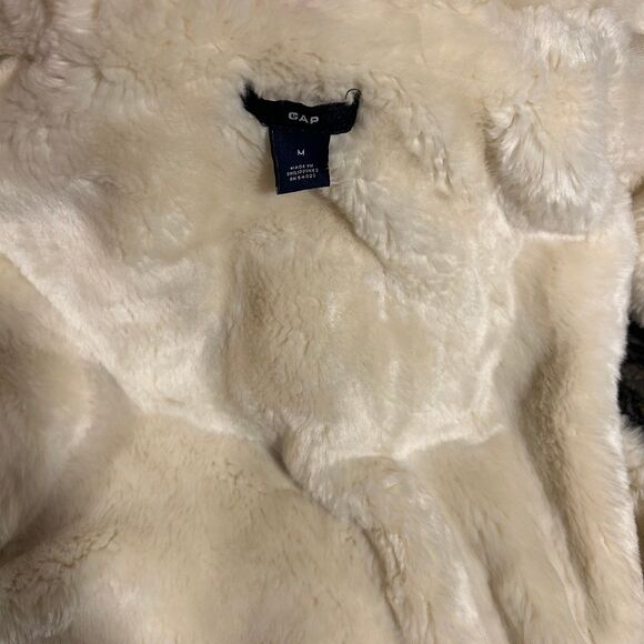 Vintage Y2K Gap Faux Fur Lined Hoodie Vest Cream Beige Womens Medium - Picture 7 of 11